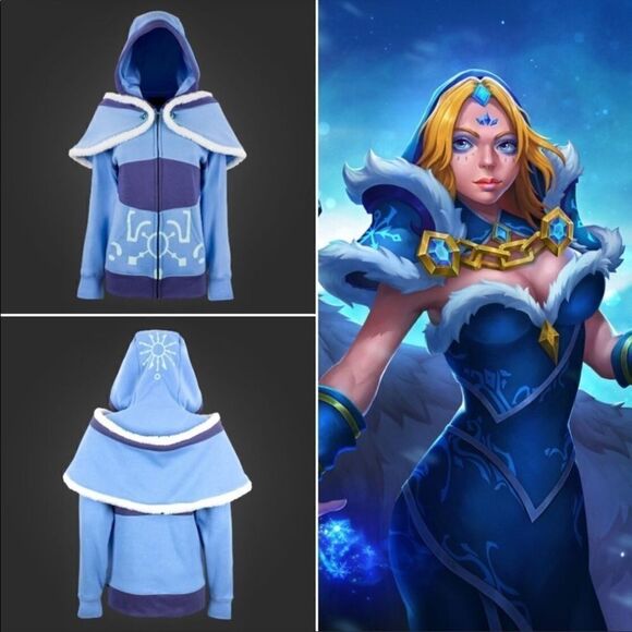 Dota 2 We Love Fine Cosplay Comic-con Crystal Maiden Fur Trim Hoodie, Blue 4X - Picture 1 of 14